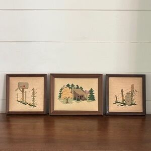 Vintage Framed 3-piece Cross Stitch Needlework